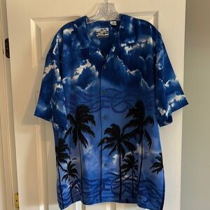 Blue Hawaiian Shirt with Palm Tree Design
